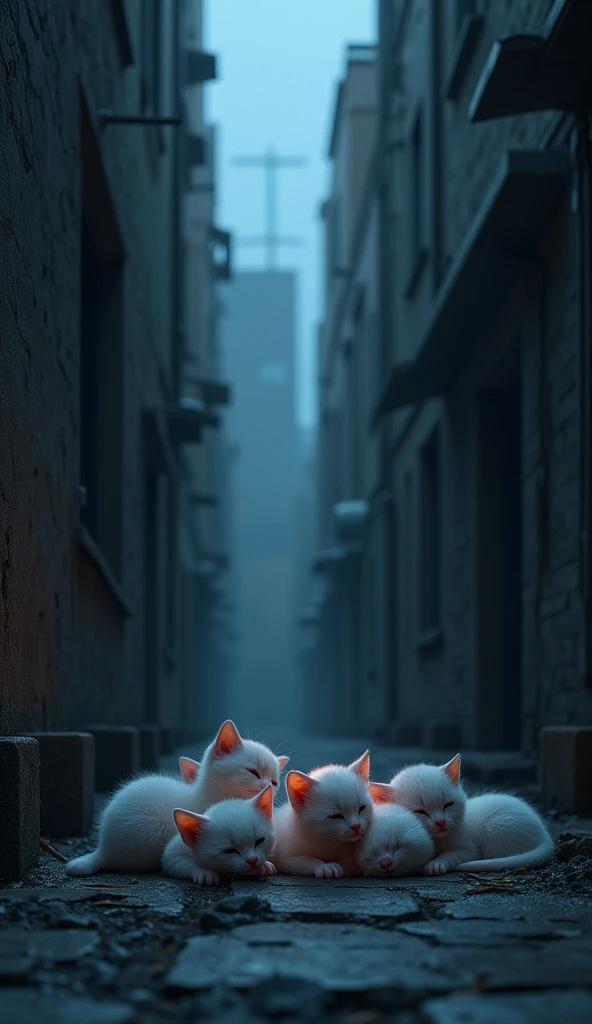 upright,3d,kitten,cold,City,building,Alley,In the middle of the night、kittenたちが生まれる,kitten沢山