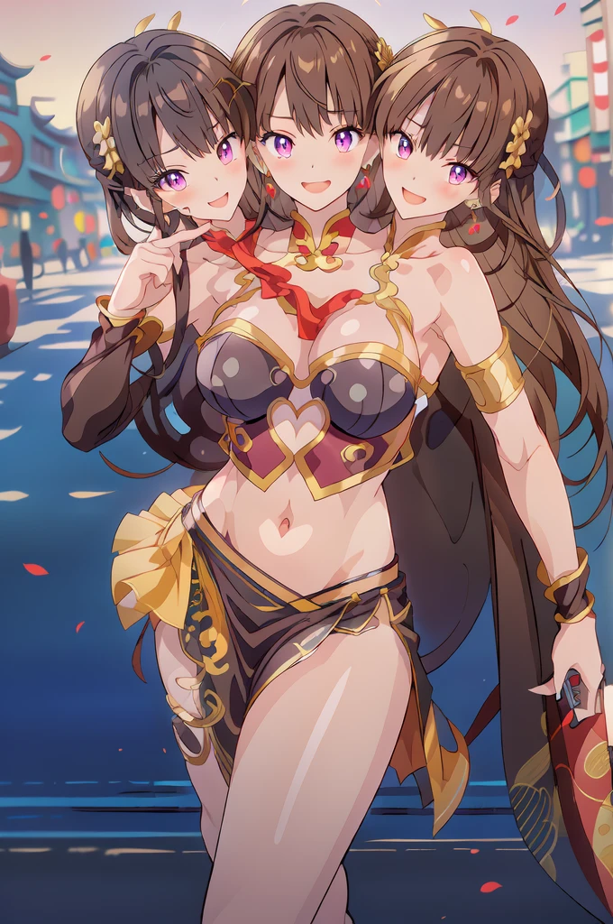 leifang, 1girl, (3heads:1.5), open belly, very huge breasts, (very beautiful eyes:1.5), (very detailed eyes:1.5), exposed midriff, 3heads, three headed girl, girl with three heads, long hair, blush, lipstick, jewelry, earrings, masterpiece, best quality, highly detailed, a anime girls in china dress with navel cutout holding a gun
posing for a picture, navel cutout, crop top, china dress, ecchi anime style, evil smile, open mouth,
smile, anime girls, ecchi style, ecchi, digital anime art!!, in anime style, official artwork, (nsfw) not safe
for work, beautiful anime girl, anime style 4 k, pelvic curtain, exposed belly, exposed navel, exposed
midriff, exposed lower belly, holding a gun, chinatown, outdoor,street,road, 