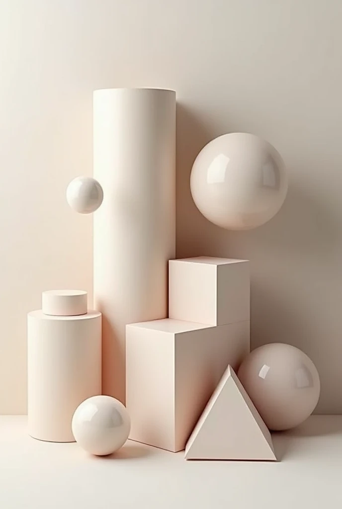 Geometry figures(cylinder, cube, pyramid and sphere), in a single drawing