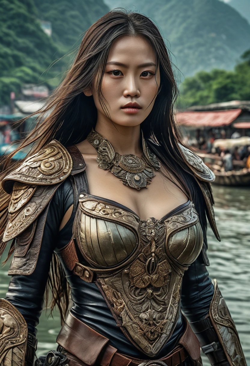 full body length shot, genius lady Keiko, long hair, wants eat, survival in criminal city of future, Cinematic, soft colors, Technicolor, natural skin textures, hyper realism, hyper detailed, Extremely detailed, Masterpiece, Realistic, Ultra Detailed, intricate details, realistic humid leather, extremly intricate, Epic Realistic, cinematic style, hdr, extremely detailed, masterpiece, intricate details, faded, eyes extremely detailed, high detailed eyes,16k resolution, RAW, Nikon Z9, Songbird, orc, Li River in China, Pisces, ginger, Creative, masterpiece, fantasy, super detailed, high resolution,