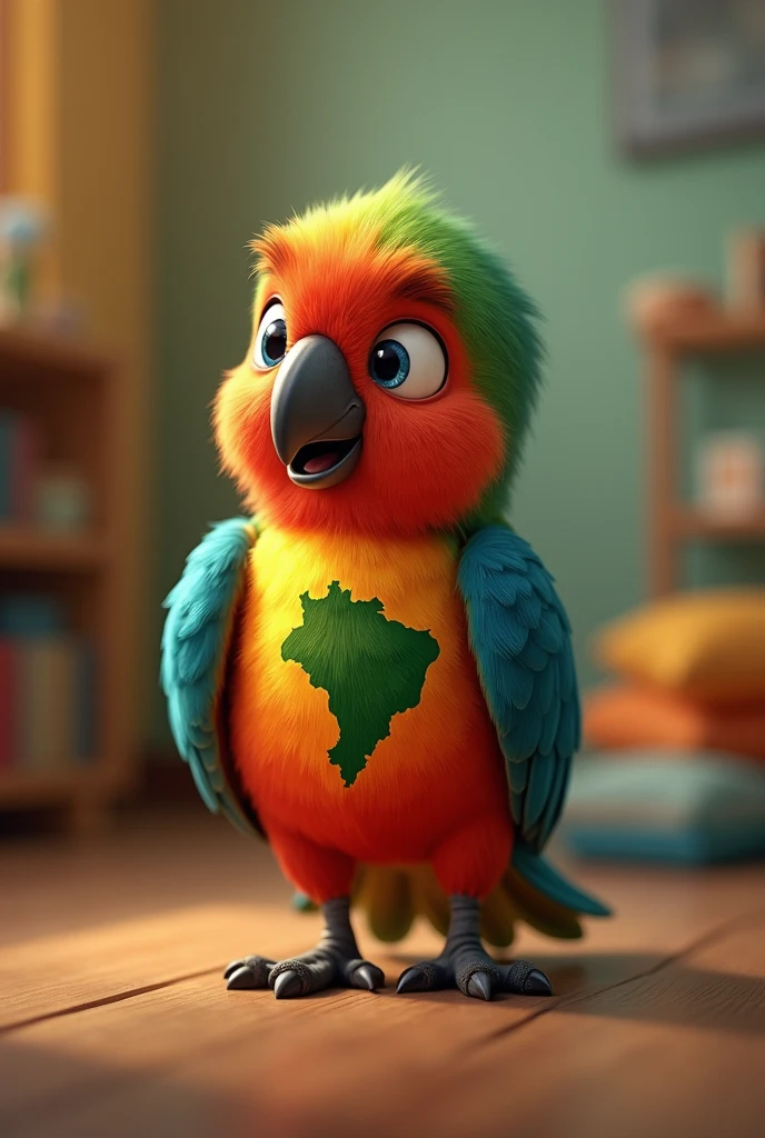 raising a happy baby macaw, small for children with the shape of the map of Brazil on its body