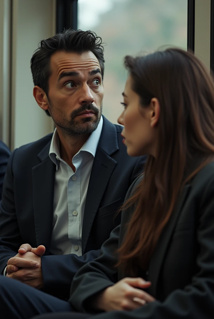 Man sitting next to a woman is surprised