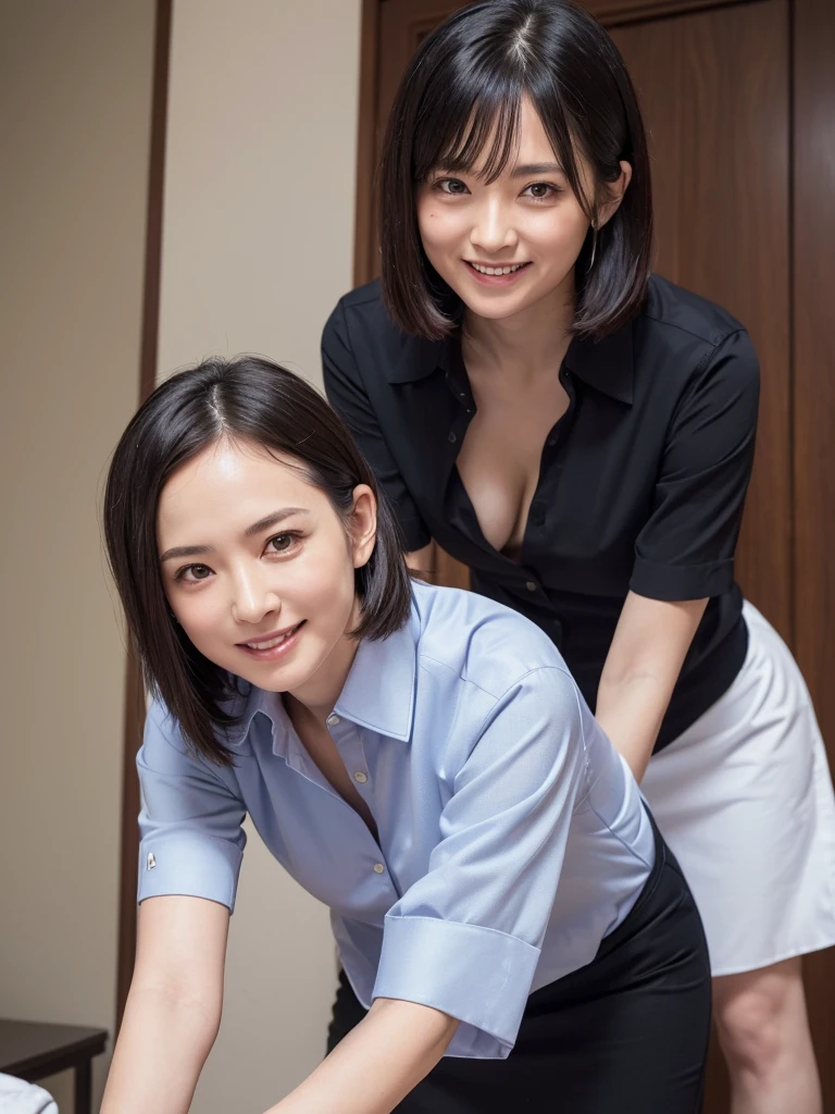 (Highest quality:1.5)、(masterpiece:1.5)、(8k:1.5)、((very small flat chest:1.7))、(A very short sleeveless dress:1.5)、(Slender:1.5)、(Blushing:1.5)、(smile:1.5)、(whole body)、(Thin and beautiful legs:1.3)、((50 year old mature woman:2.0))、((Wrinkles around the eyes:1.7))、((Wrinkles around the mouth:1.7))、((Erect nipples:1.4))、(Entrance of the apartment:1.5)、(Elegant hairstyle:1.3)、(One woman:1.5)、(Beautiful black hair:1.5)、(Open the front of your business shirt:1.5)、(Leaning forward:1.5)