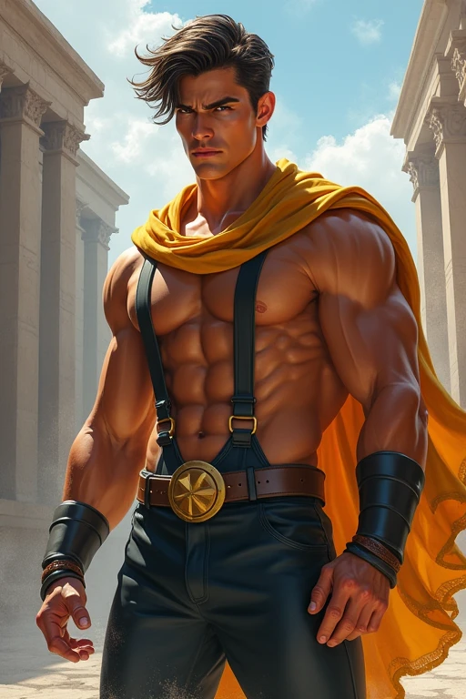A modern take on the mythical Hercules、A young man dressed like he could be in a Marvel movie