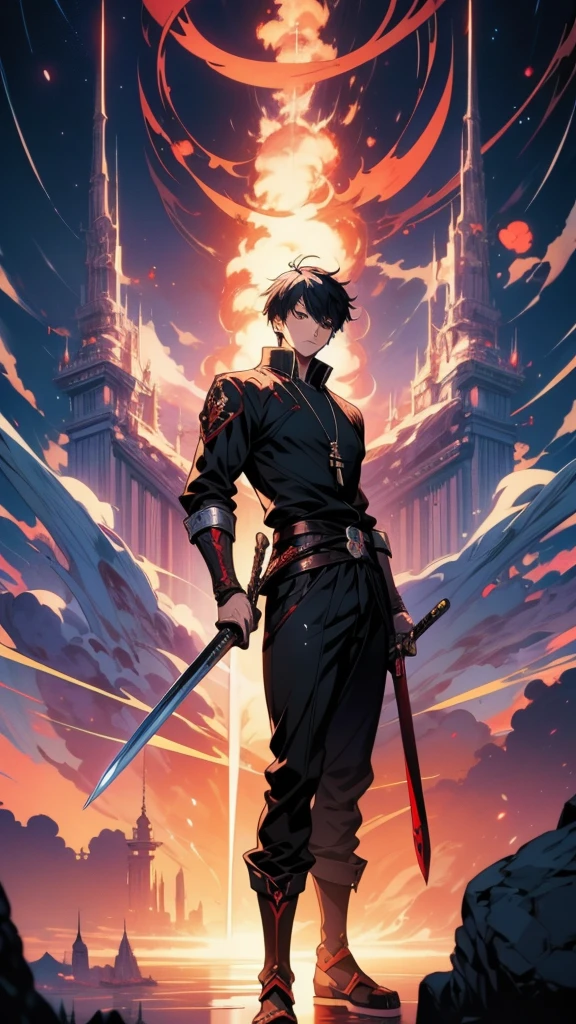 Anime-style image of a man holding a sword, Anime Epic Artwork, Spectacular anime style, Advanced Digital Animation Art”, High-resolution anime art, Detailed Key Anime Art, shigenori soejima illustration, Nightcore, epic anime fantasy, Amazing anime 8k, 8k!, 2. 5d cgi anime fantasy artwork