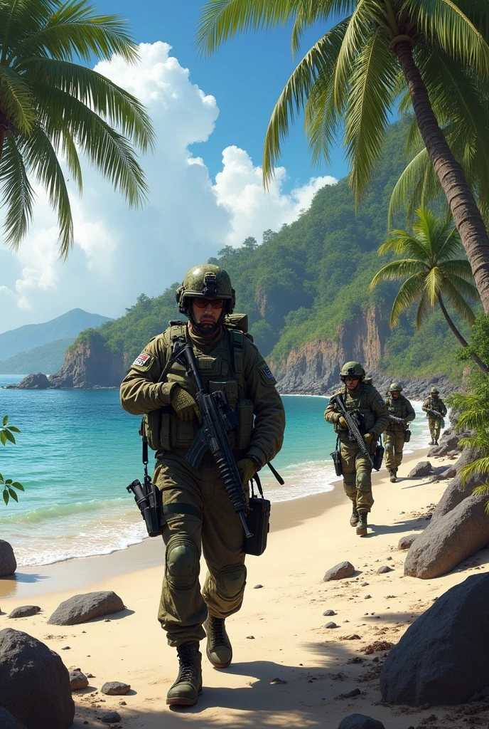 Armed US soldiers arriving in Bahia dos Porcos.