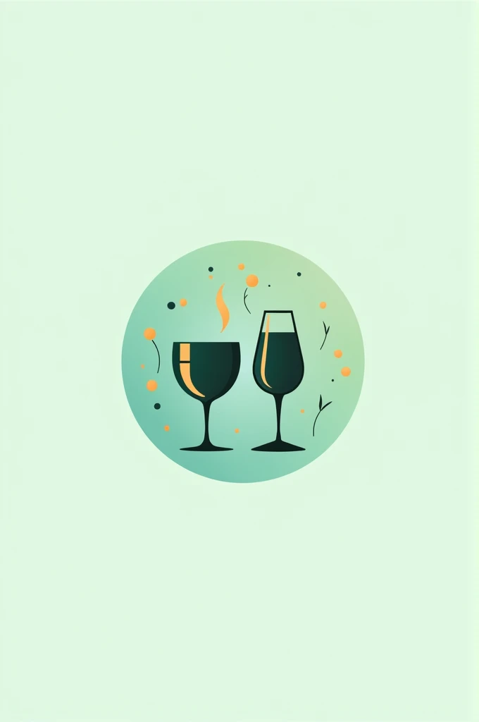 Create a logo for a business called “Between cups and glasses” with turquoise green, pastel green and gold, that has a cup and a glass clinking in it.