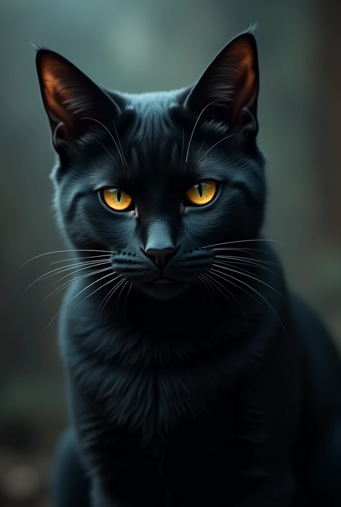 A black cat with a scar on its eye