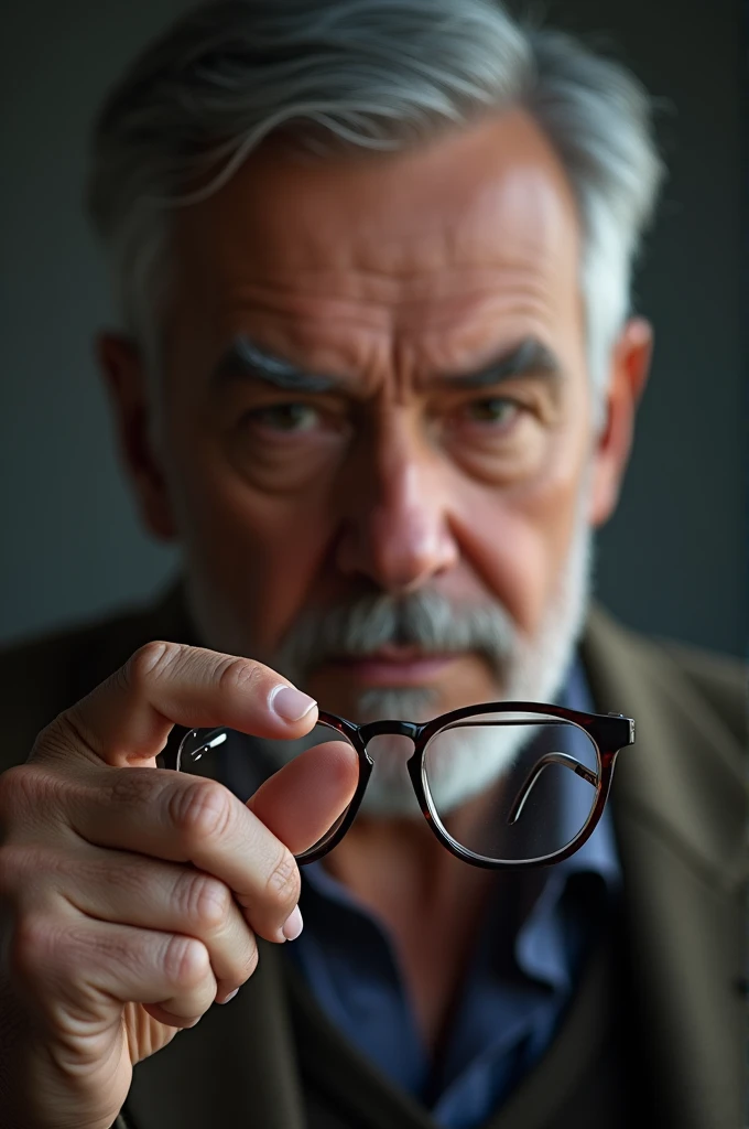 In a close-up, draw someone showing the glasses in his hand