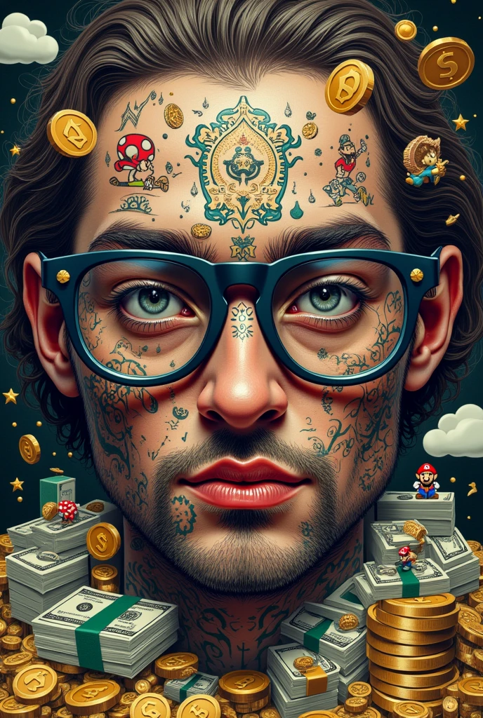 Glasses tattoo and designs, cash, Mario games