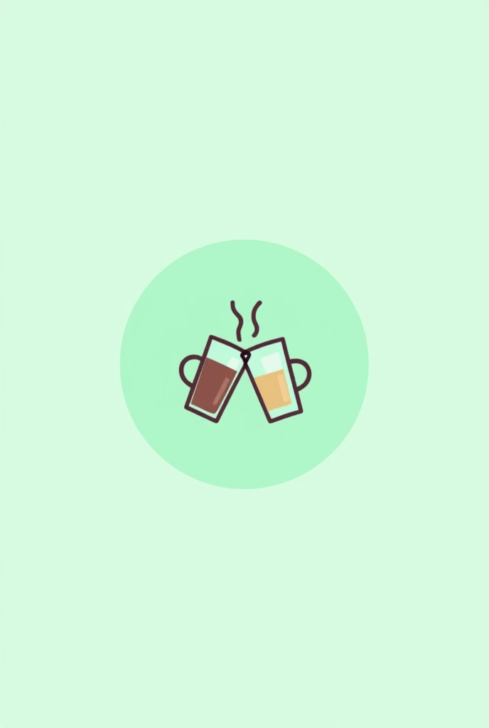 Create a logo for a business called “Between cups and glasses” with turquoise green, Verde pastel, that has a cup and a glass clinking in it.