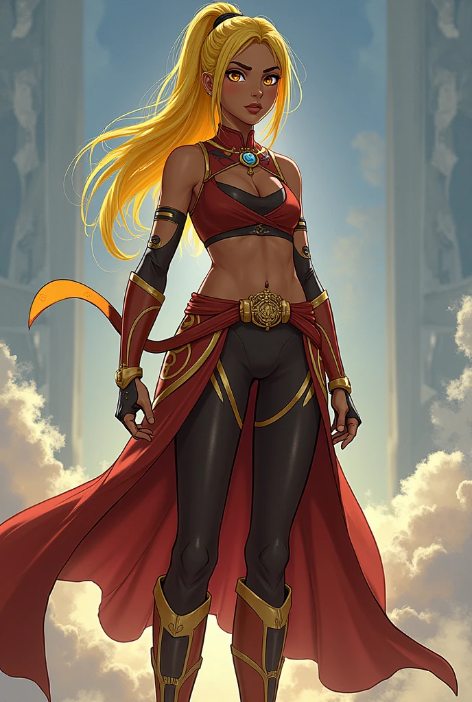 Korra, full body, the leagend of korra, digital art, dark-skinned_female, yellow hair, avatar,