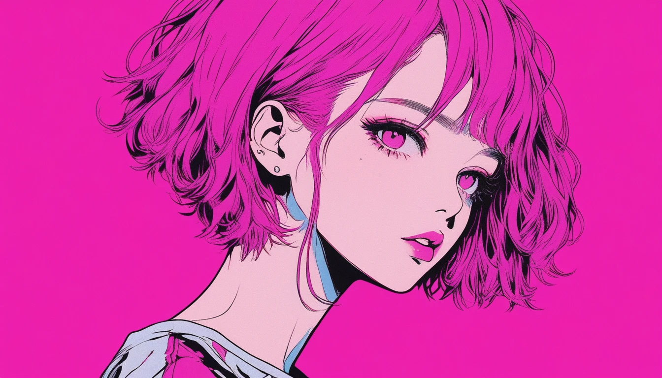 Illustrator, anime , Realistic ,sketch ,1, delicate,lip, T-Shirts,order,Textured Trim, (masterpiece,Highest quality,High resolution, Super detailed) ,Neon Hair,Canadian, (masterpiece,Highest quality) Cancer,evening,