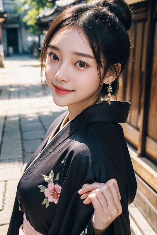 (Two pure Japanese girls,), (Small breasts:1.5,),(alone,,Textured skin, Detailed skin,Detailed face,Detailed eyes,detailed posing,Natural eyebrows,Sparkling eyes,Attention to detail, Highest quality, Very detailed, Surrealism, ,8k,RAW Photos,Photographicism,Professional Lighting,Ray Tracing,Portrait Photography,Soft Light),((Black Hair, Natural Makeup,Simple Earrings, Bun Hair,smile)),(((Kimono,Walking around the old town,Eating around)))