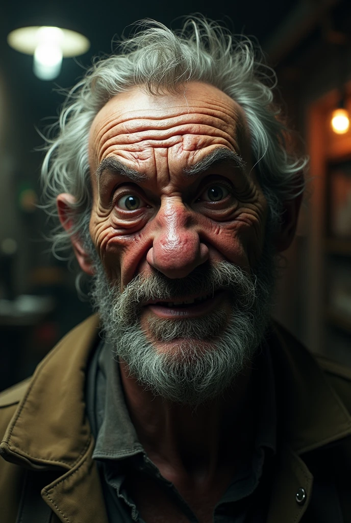 a half-drunk old man with an ugly face
