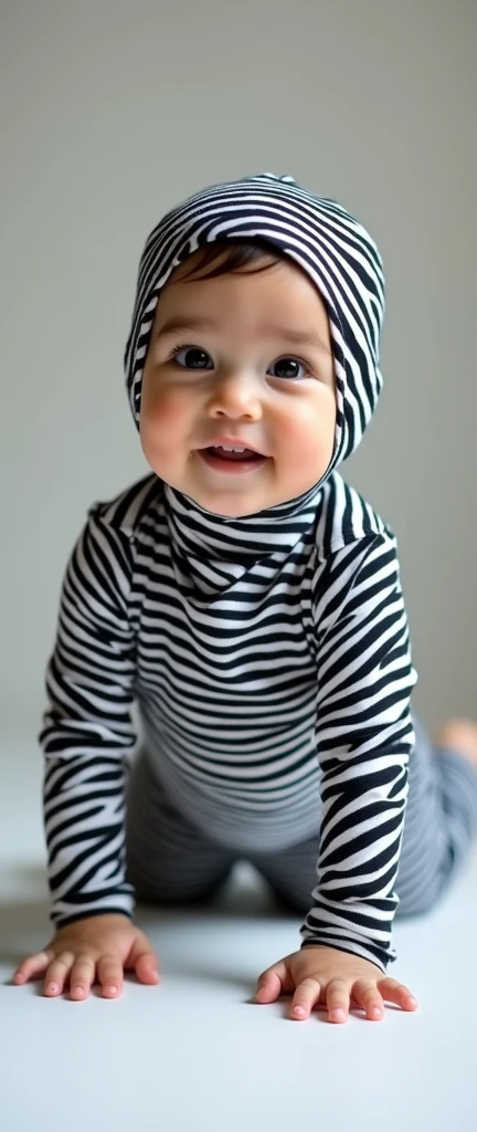 The most beautiful,thin,most pretty and clever Malaysian muslimah adult girl wears plains zebra lycra turtleneck unitard catsuit covered with stripes.She always wear plains zebra lycra dancewear stretchy hijab covered with stripes.She is crawling.