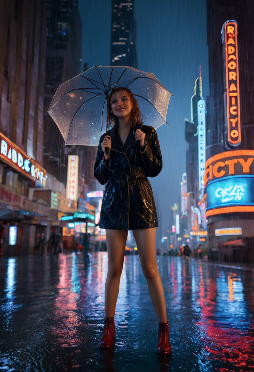 Mix 4,(8k, RAW Photos, Highest quality, Master:1.2), (Realistic, photo-Realistic:1.37),One girl,cute,Cityscape,night,rain,Wet,Professional Lighting,Photon Mapping,Radio City,Physically Based Rendering ,