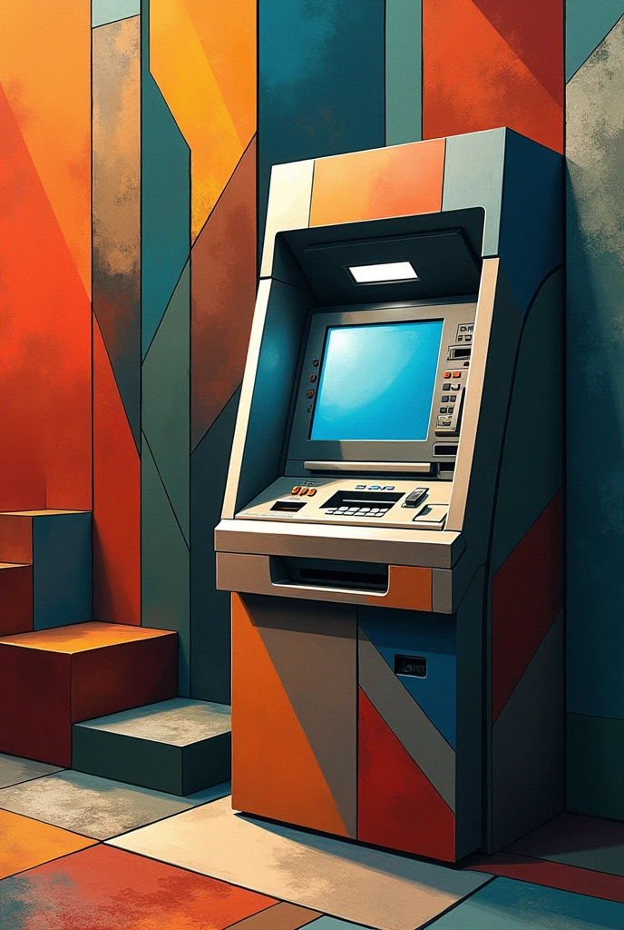 Create a stand on cubism which has as its main object an ATM