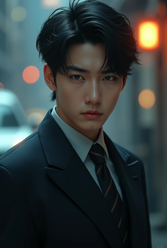 Young korean detective man, handsome, stern face