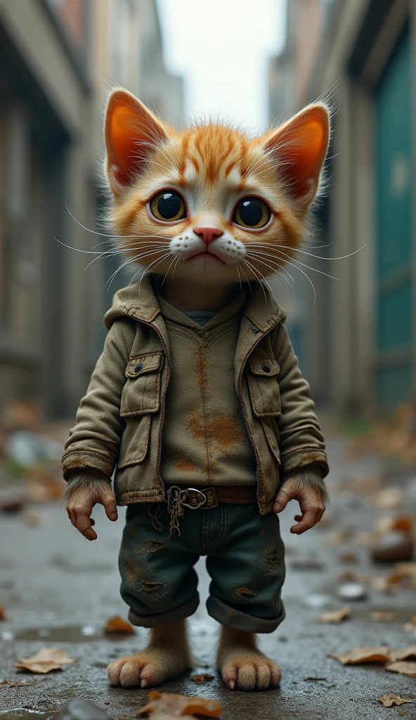 upright,3d,kitten,Dirty clothes,Homeless,3d