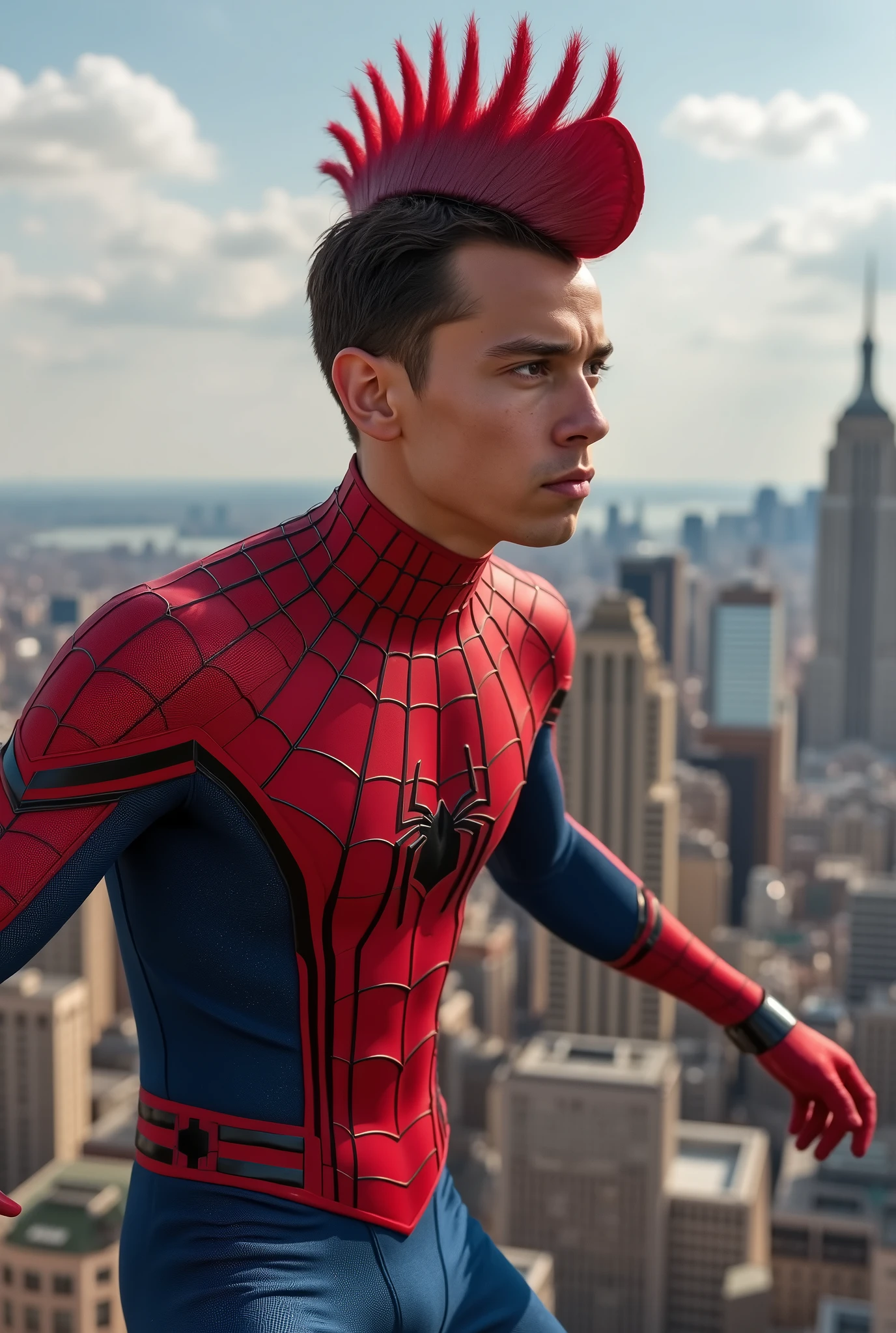 Tom Holland with his cock in the air in his Spiderman suit