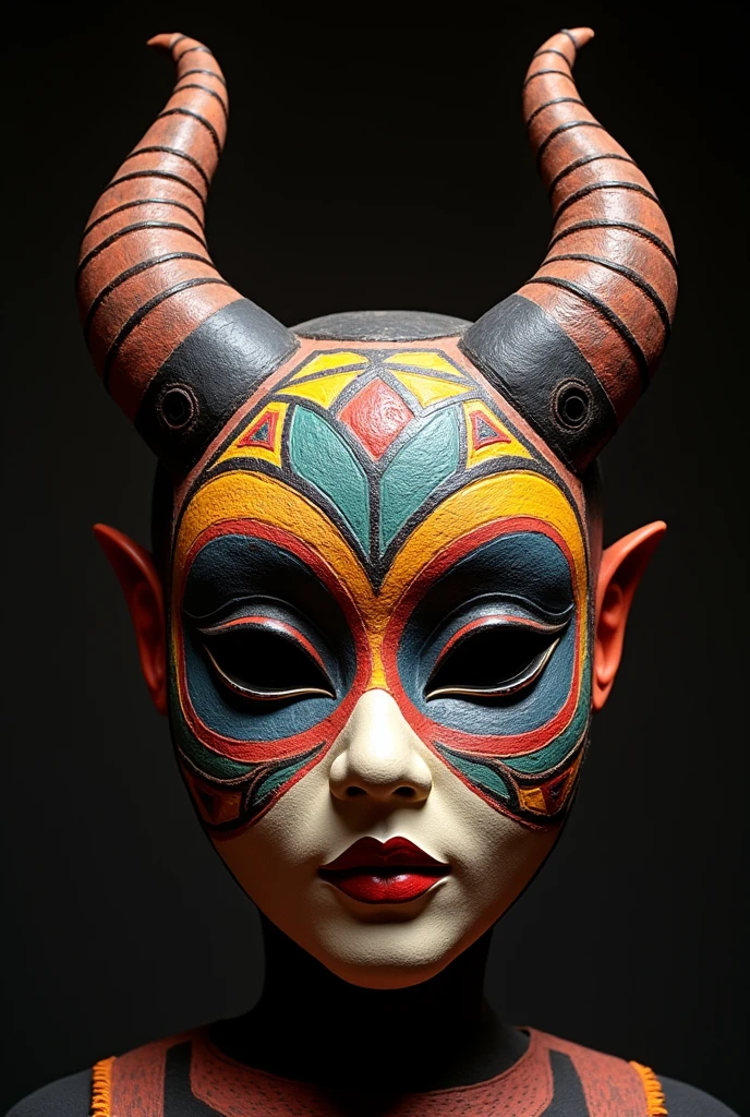 A female version of a mask based on the Diablada of Puno , in Peru .
That has horns , Don&#39;t lose the essence, that was fertilized , that it be the whole mask, not just that it covers the eyes but everything, That it is not just red but that you combine everything beautifully 