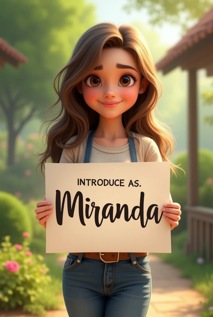 A girl with a sign that says hello, I'm Miranda