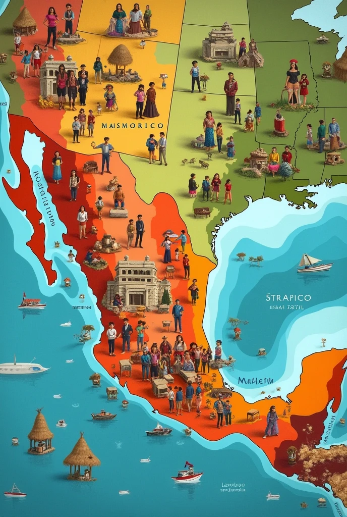 Map of the Mexican Republic colleague with inhabitants of each region