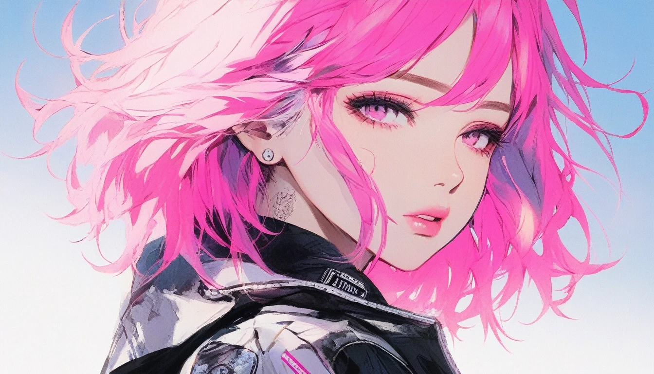 Illustrator, anime , Realistic ,sketch ,1 Girl, ,lip, order,Textured Trim, (masterpiece,Highest quality) , Neon Hair,Textured Trim, Canadian, (masterpiece,Highest quality) Cancer,Strong sunlight