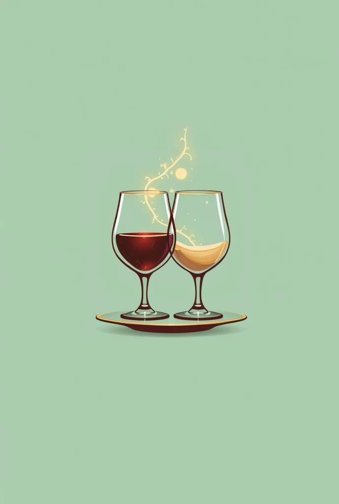 Create a logo for a business called “Between cups and glasses” with turquoise green, Verde pastel, Metallic Gold,  have a cup and a wine glass clinking together.