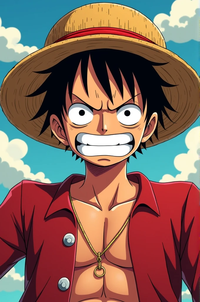 illustration of 1boy, wanostyle, monkey d luffy, angry looking, ((anime)), straw hat, ((colorful)), 8k, ((masterpiece)), HDR, highly detailed, professional
