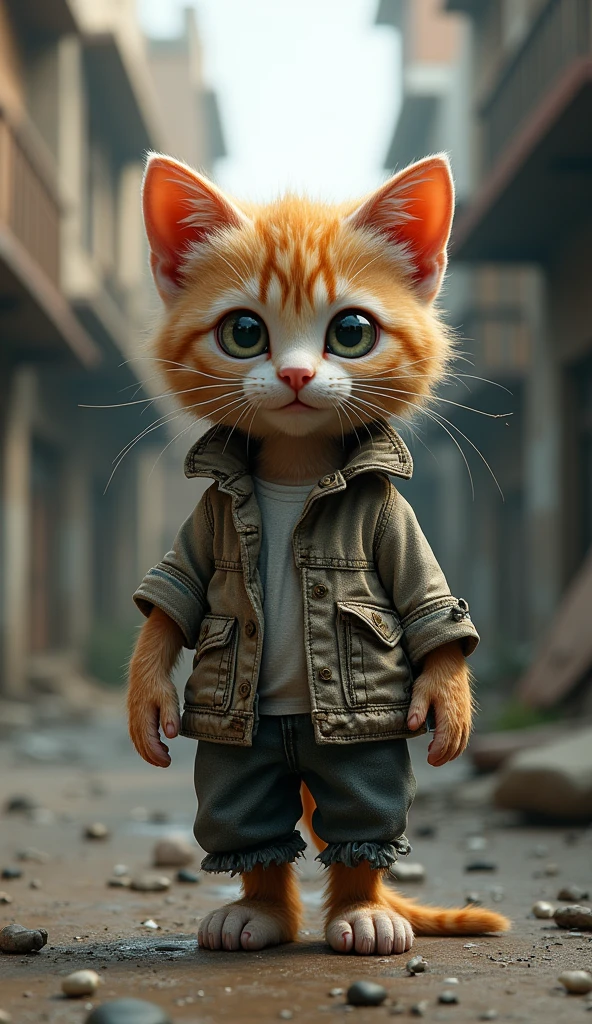 upright,3d,kitten,Pretty dirty clothes,Homeless,3d