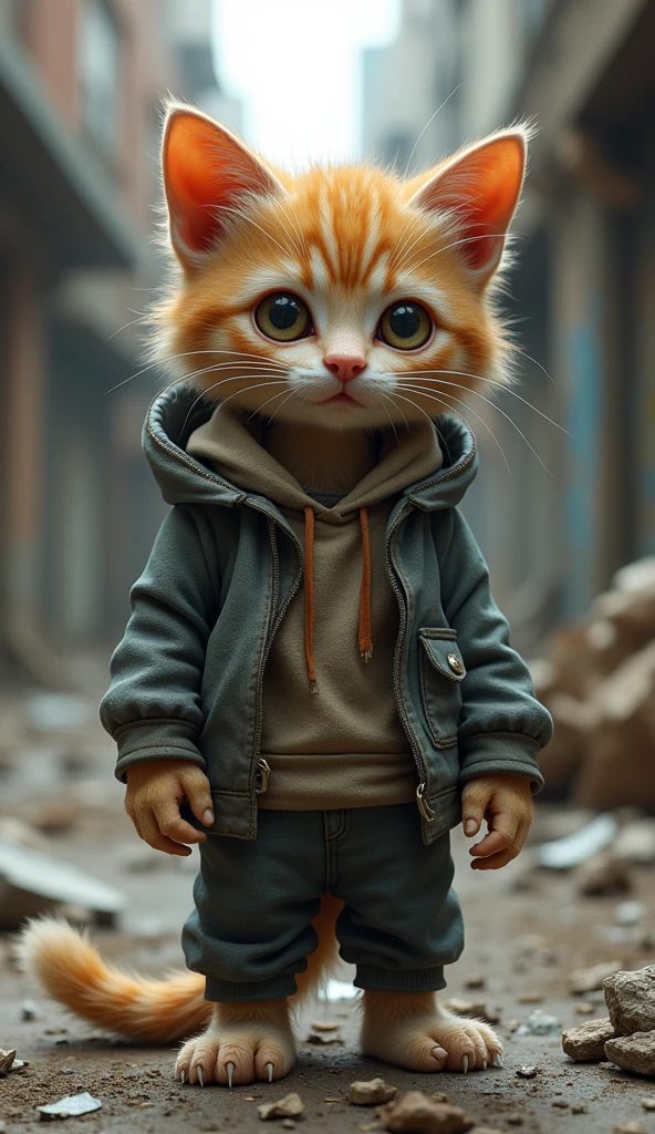upright,3d,kitten,Pretty dirty clothes,Homeless,3d