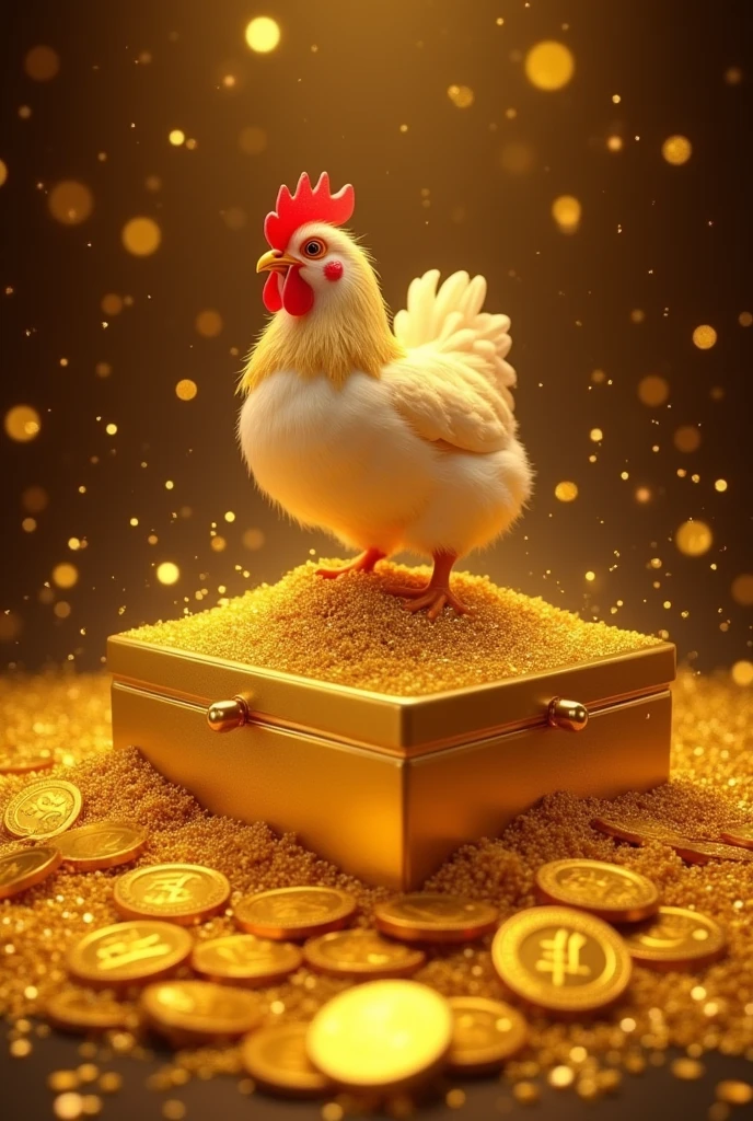 Pile of gold, Gold coins, ((chicken)), Gold coins이 하늘에서 쏟아진다. Dazzling golden, golden light, The Golden Box, Gold Coin,