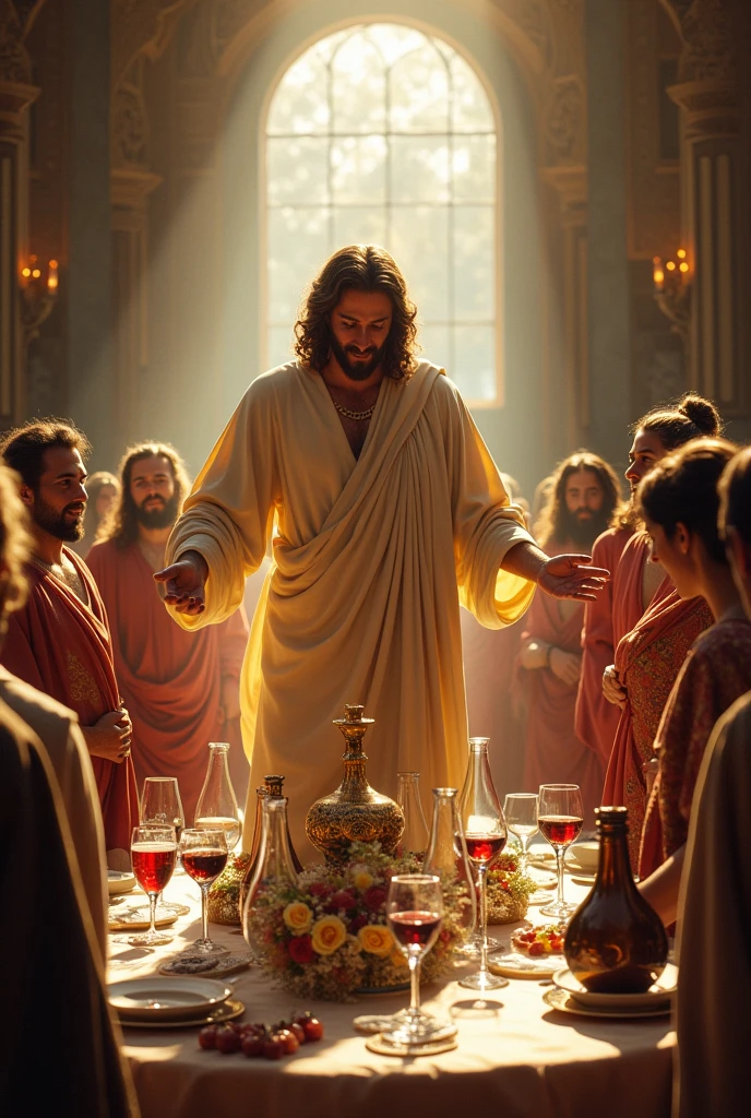 Jesus turns water into wine 