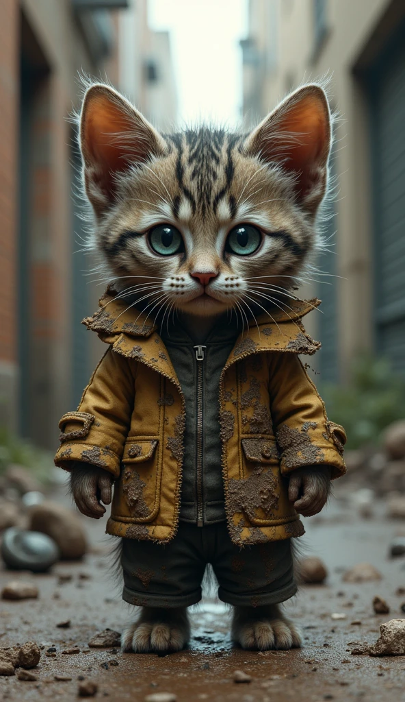 upright,3d,kitten,mud,Dirty clothes,Homeless,3d