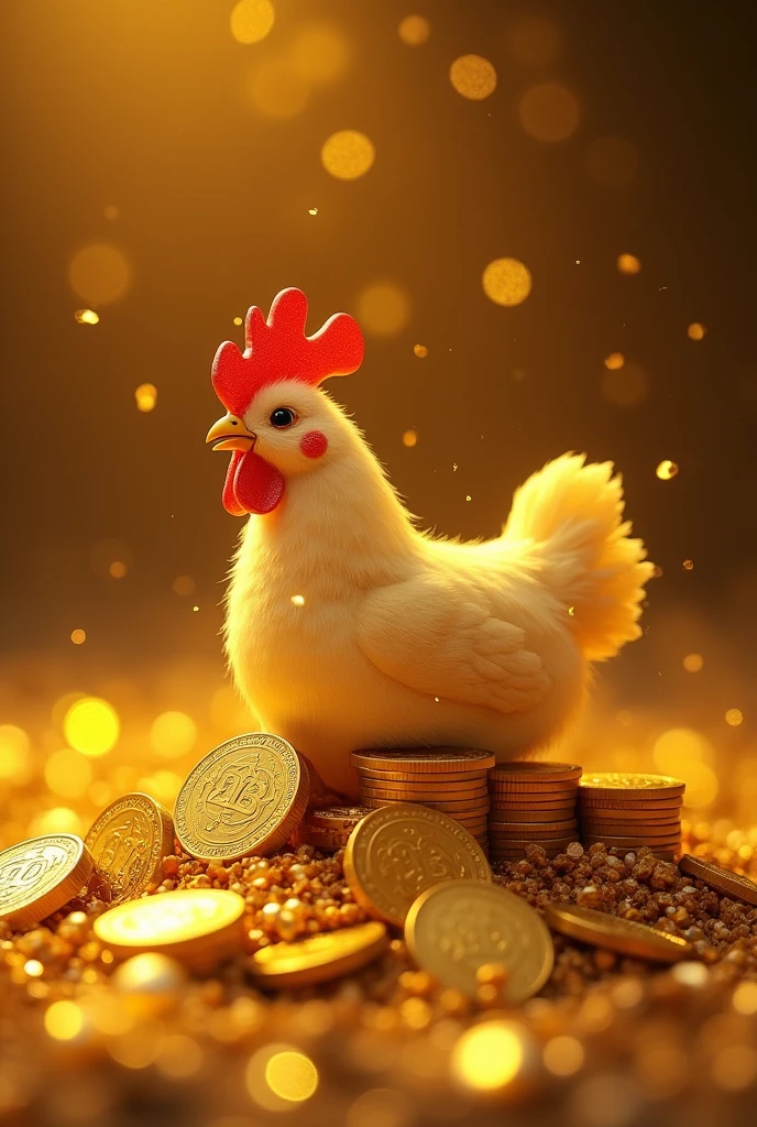 Pile of gold, Gold coins, ((chicken)), Gold coins이 하늘에서 쏟아진다. Dazzling golden, golden light, The Golden Box, Gold Coin,