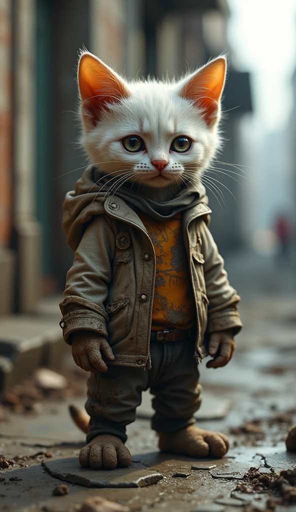 upright,3d,kitten,mud,Dirty clothes,Homeless,3d