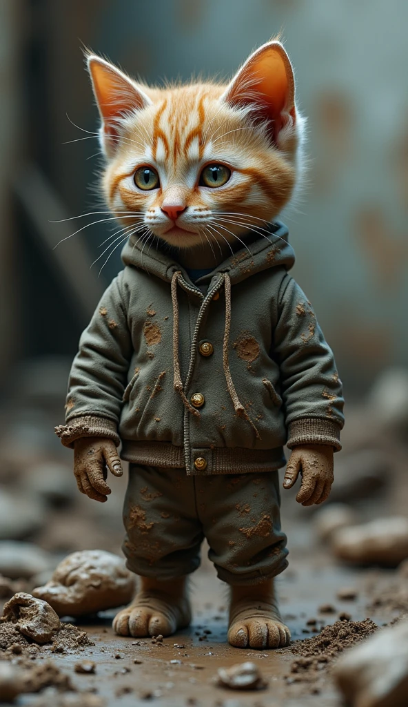 upright,3d,kitten,mud,Dirty clothes,Homeless,3d