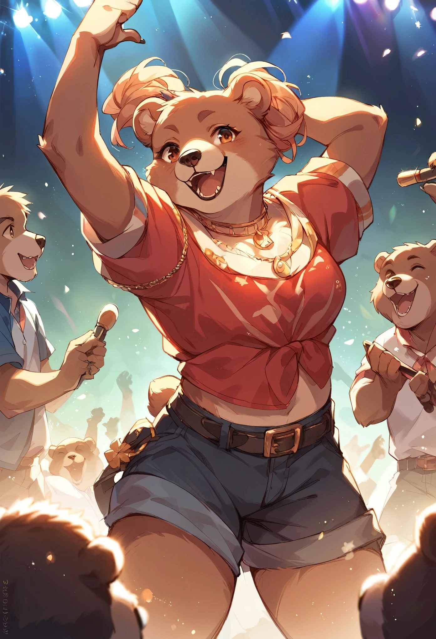 rating_safe, score_9, score_8_up, score_7_up, score_6_up, score_5_up, score_4_up, hires, source_furry(super cute 1girl, bear, pair)singing, dancing, waltz, boys, girls, good lighting,