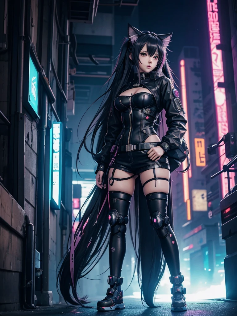 Anime girl with long hair and cat ears in town, digital cyberpunk anime art, anime girl cyberpunk mech, female anime girl cyberpunk, anime girl cyberpunk, anime cyberpunk art, Cute Cyborg Girl, digital cyberpunk - anime art, cyberpunk anime art, cyberpunk tits, anime style 4k, perfect android girl, Cyberpunk beautiful girl, beautiful cyborg girl
