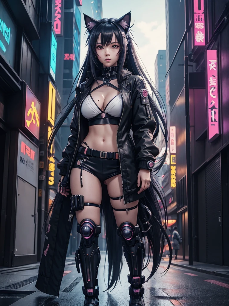 Anime girl with long hair and cat ears in town, digital cyberpunk anime art, anime girl cyberpunk mech, female anime girl cyberpunk, anime girl cyberpunk, anime cyberpunk art, Cute Cyborg Girl, digital cyberpunk - anime art, cyberpunk anime art, cyberpunk tits, anime style 4k, perfect android girl, Cyberpunk beautiful girl, beautiful cyborg girl