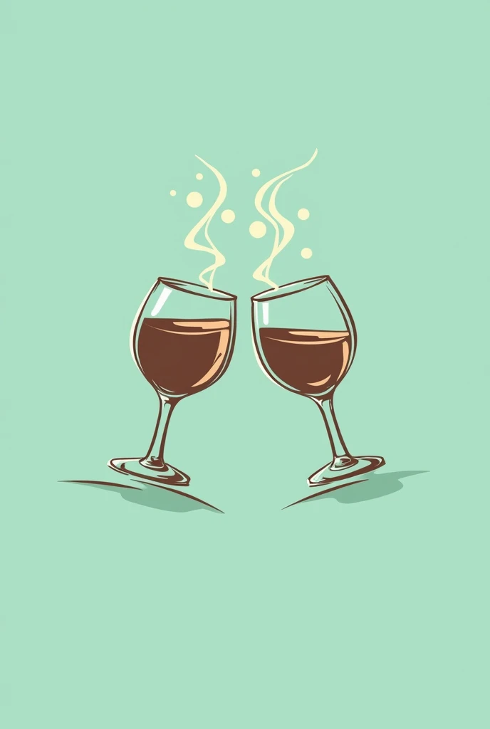 Create a logo for a business called “Between Cups and Glasses” in which the main element is a cup and a wine glass clinking together, with turquoise green colors, Verde pastel, Metallic Gold.