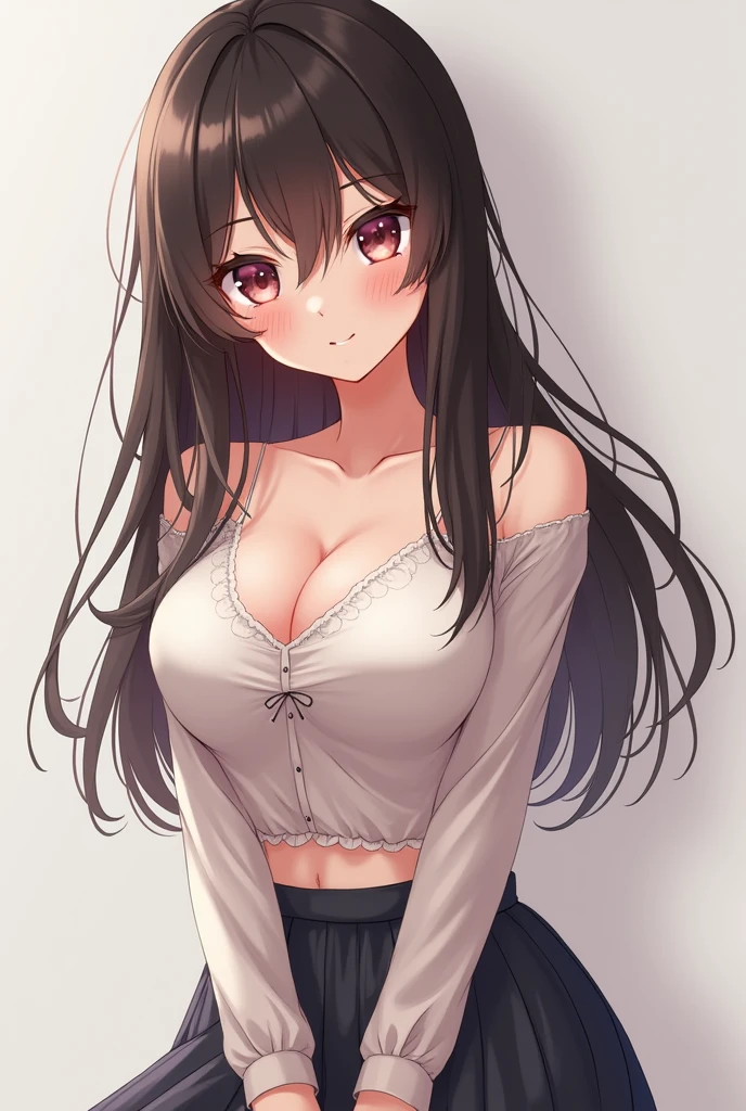 Make an anime girl identical to the previous image showing her tits