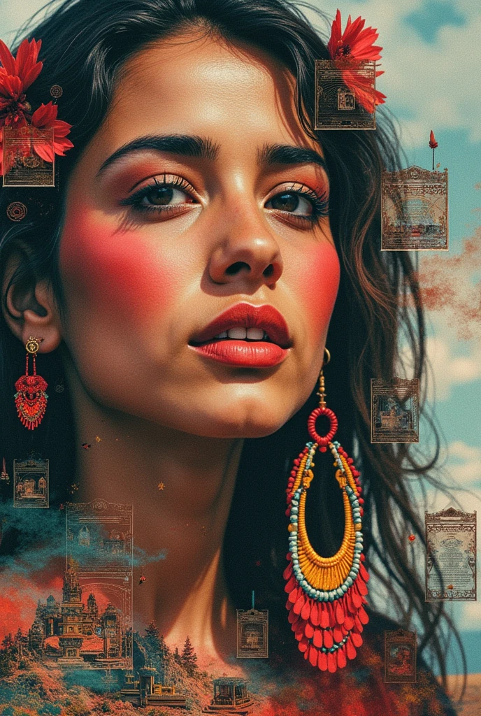 Collage of the Mexican Republic with photos of inhabitants of each region
