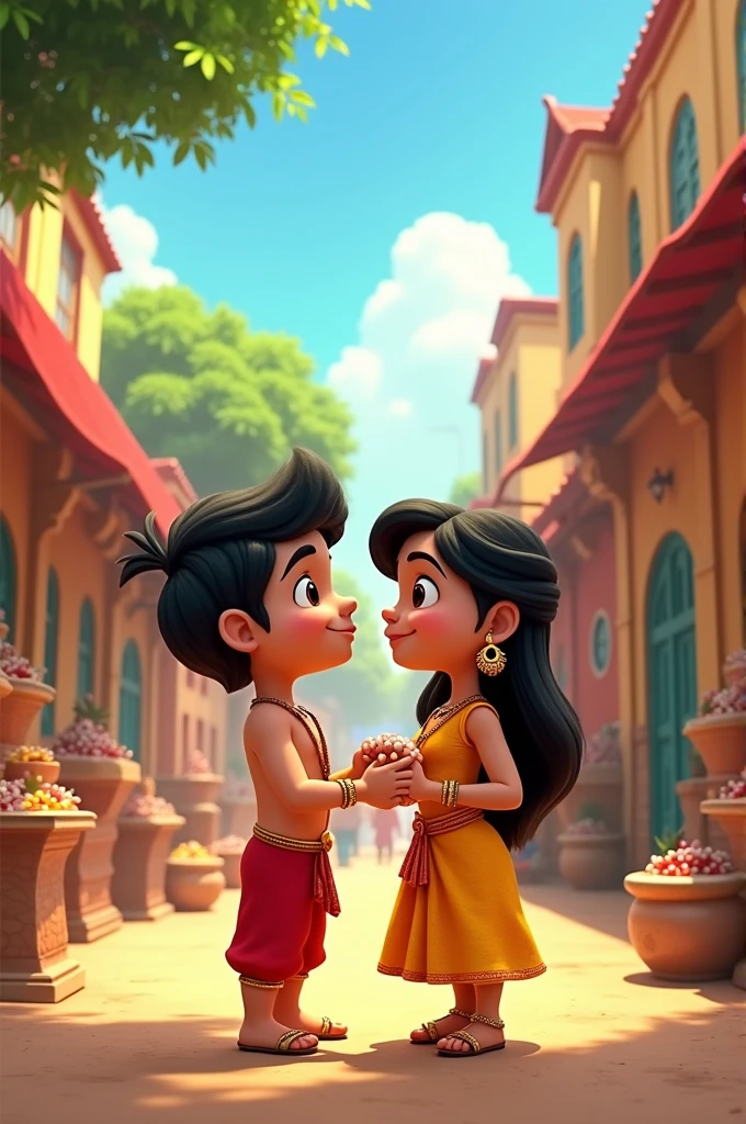 Chotta bheem and indumati love marriage Bheem is a well-loved figure in the village, known for his good heart and helping handHe is an adventurous, fun-loving but virtuous boy who is gifted with superhuman strength. This strength can be powered up by consuming laddoos, his favorite food.Indumati is the Princess of Dholakpur and daughter of Indraverma and the elder sister of Ravi Varma