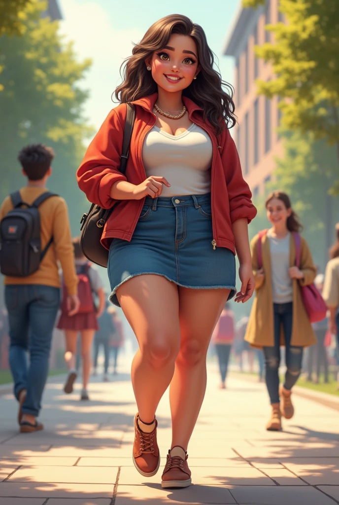 a girl at school with a fuller body and shorter clothes