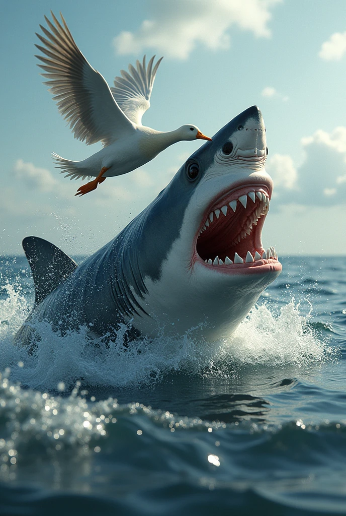 Shark hitting a duck
