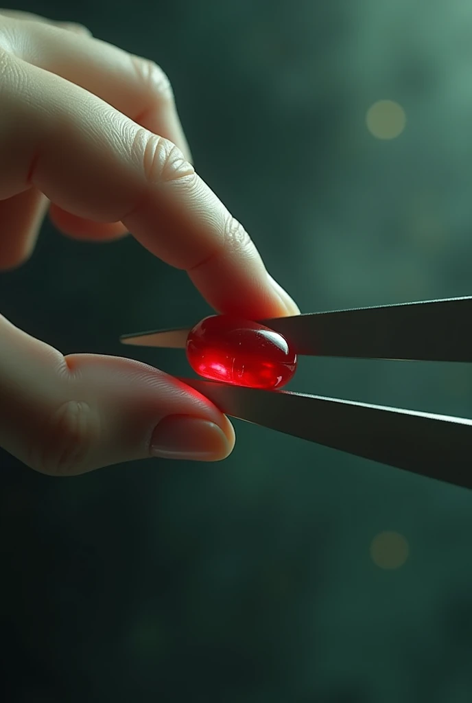 cut a red pill with scissors
