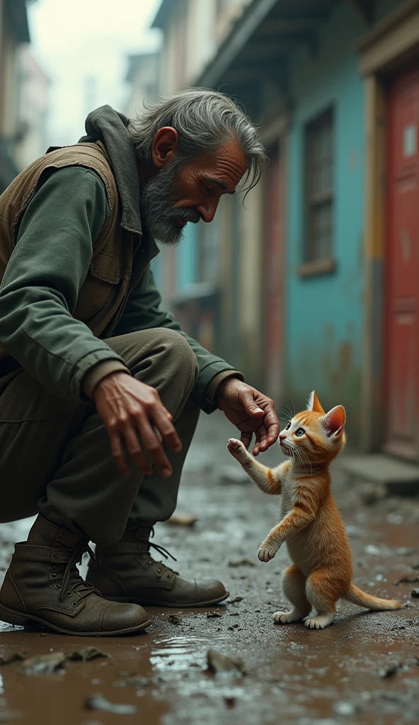 upright,3d,kitten,mud,Dirty clothes,Homeless,3d,Meet the man,